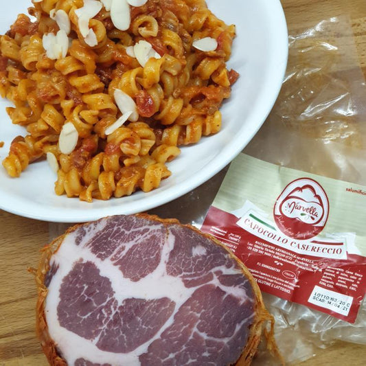 FUSILLONI CON CAPOCOLLO E PESTO DI MANDORLE