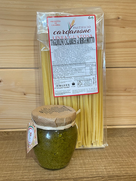 Tagliolini al bergamotto e pesto di basilico